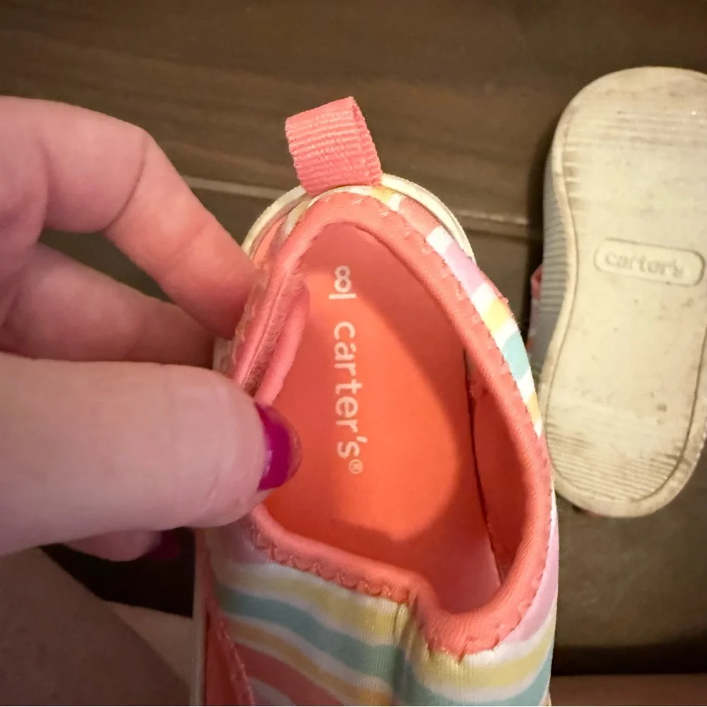 Carter's Kids Pink Orange Multicolor Stripe Wave Velcro Water Shoes Girl’s 8